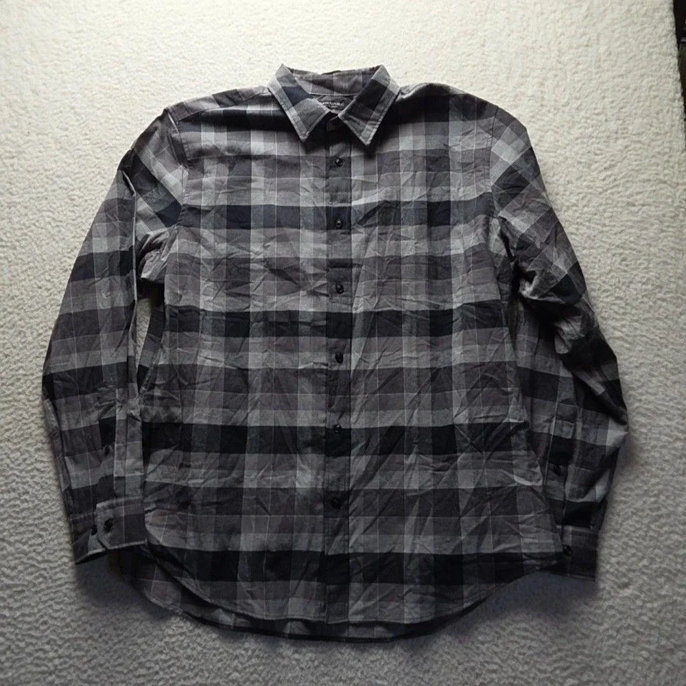 Banana Republic Shirt Mens XL Gray Plaid Flannel Long Sleeve Slim Fit Button-Up